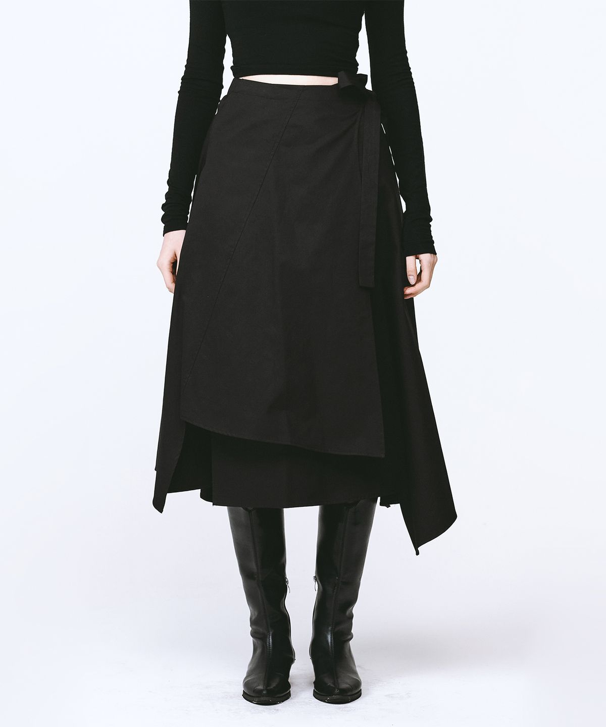 모노포비아(MONOPHOBIA) ASM COTTON WRAP SKIRT BLACK 코튼 랩 스커트 블랙