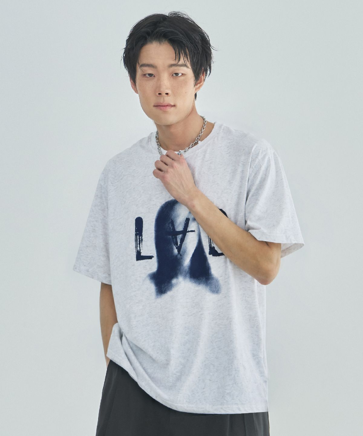라드에디션(LAD EDITION) 리버스A 그래픽 오버핏 티셔츠_멜란지