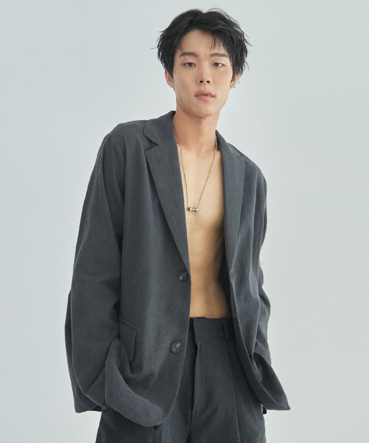 라드에디션(LAD EDITION) 라미 린넨 헤이지 재킷_워시드 블랙