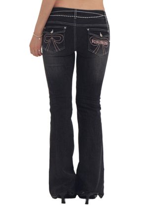 Ribbon stitch bootcut jeans (dark grey)