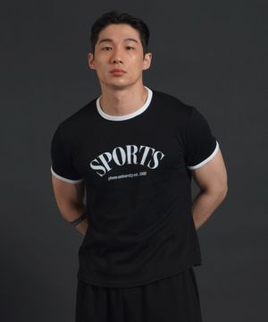 머슬핏 링거 반팔 티셔츠 - 블랙