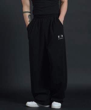 오버핏 와이드 스트링 조거 팬츠 - 블랙