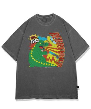 DTG 괴수 피그먼트 오버핏 반팔티셔츠 차콜