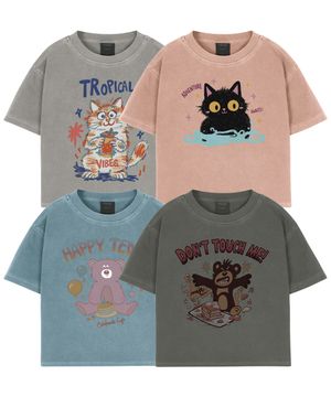 Hollysheesh 그래픽 피그먼트 크롭 반팔 티셔츠_4 STYLE