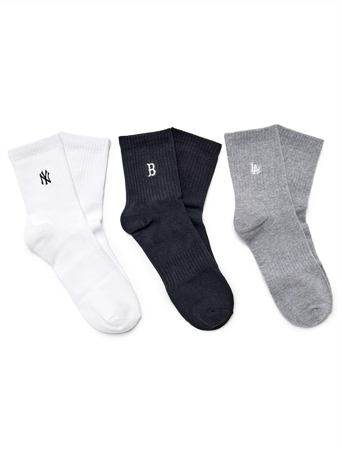 엠엘비(MLB) 스몰로고 자수 중목양말 3족세트 MLB (Melange Grey)