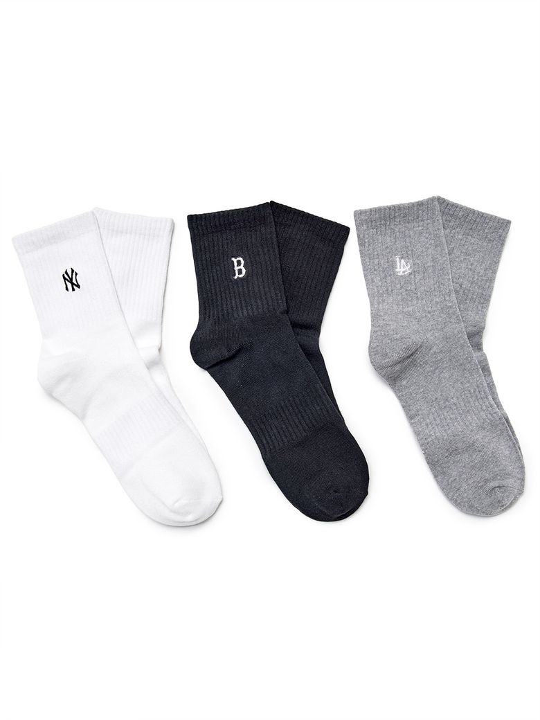 스몰로고 자수 중목양말 3족세트 MLB (Melange Grey)