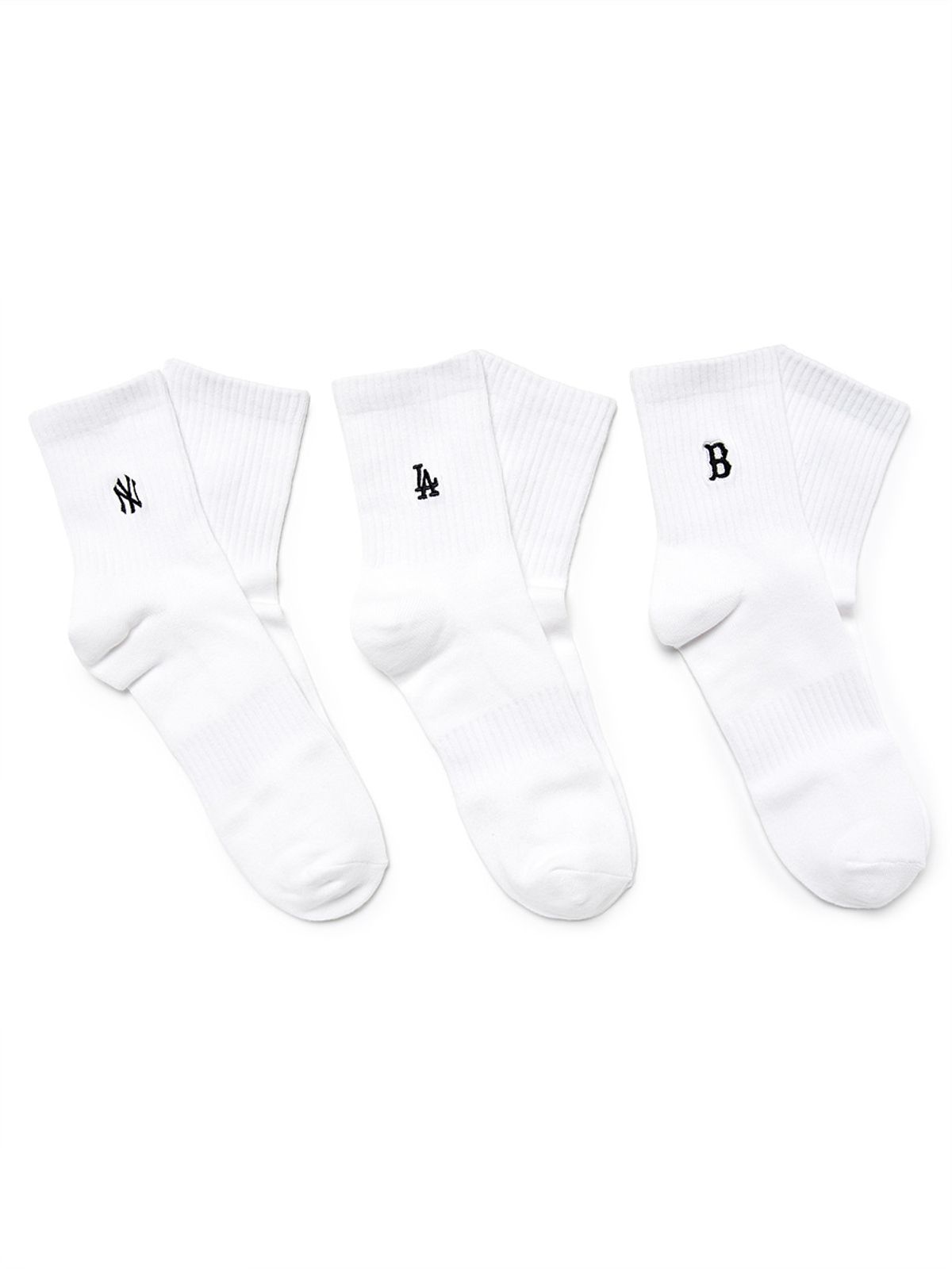 엠엘비(MLB) 스몰로고 자수 중목양말 3족세트 MLB (White)