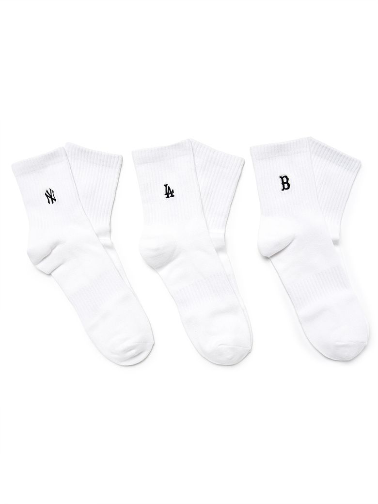 스몰로고 자수 중목양말 3족세트 MLB (White)