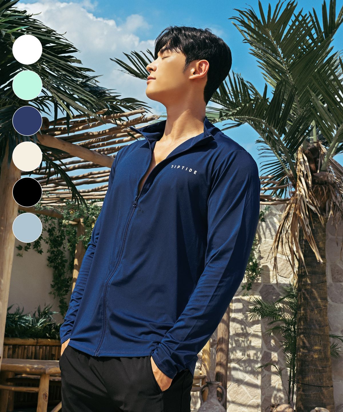 헤링본(HERRINGBONE) 루즈핏 액티브 집업 래쉬가드 (NAVY) / RC903M