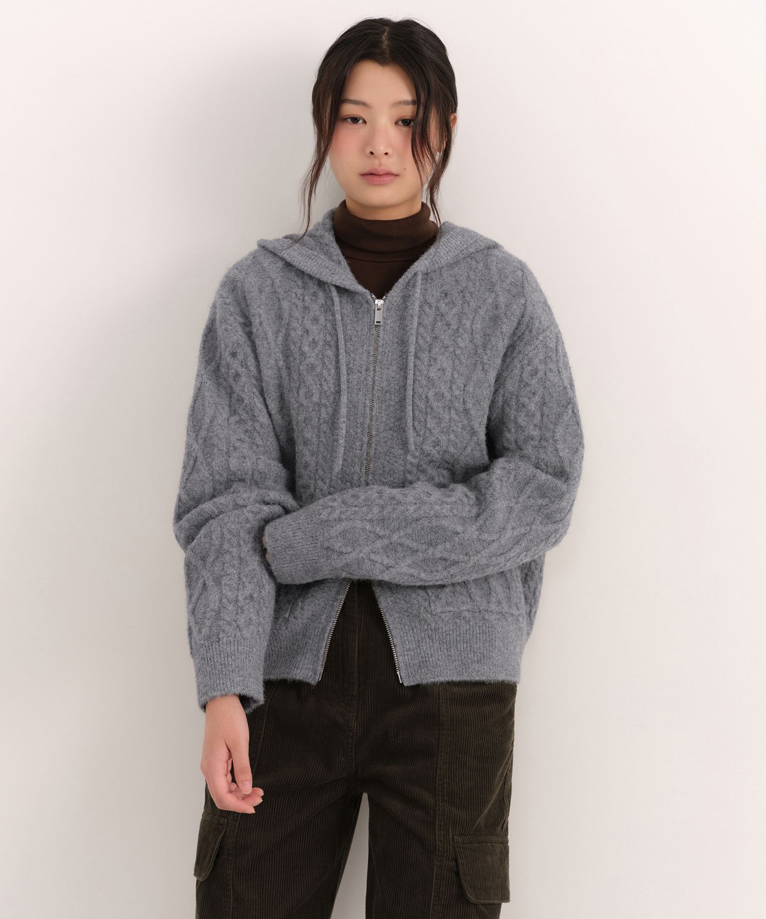 ゆーsama♡ジップ フードパーカー&グレーニットMサイズ MUSINSA公式 | MUSINSA STANDARD WOMAN ウィメンズアランケーブル