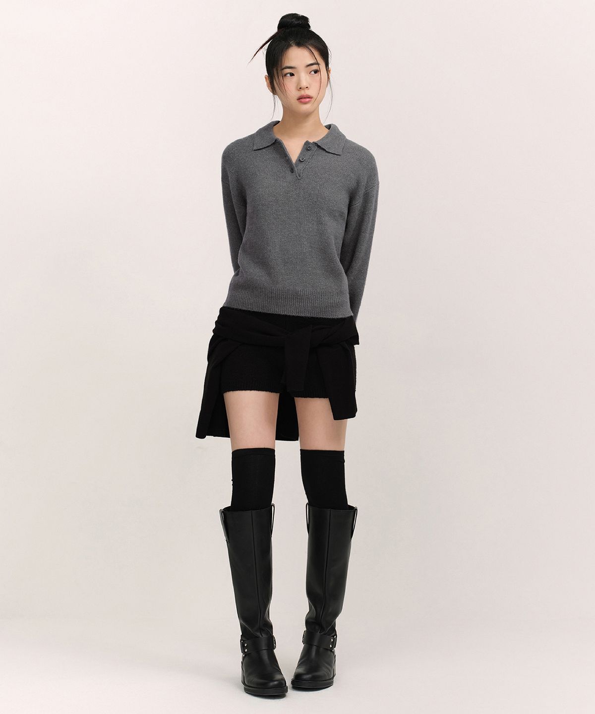 무신사 스탠다드 우먼(MUSINSA STANDARD WOMAN) 우먼즈 소프트 부클 칼라드 니트 [미디엄 그레이]