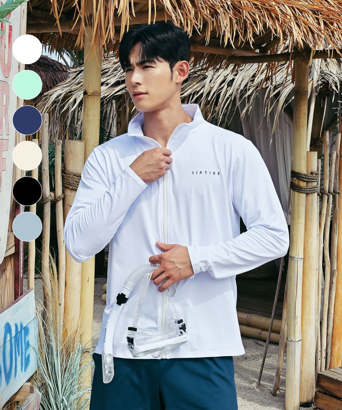 헤링본(HERRINGBONE) 루즈핏 액티브 집업 래쉬가드 (WHITE) / RC903M