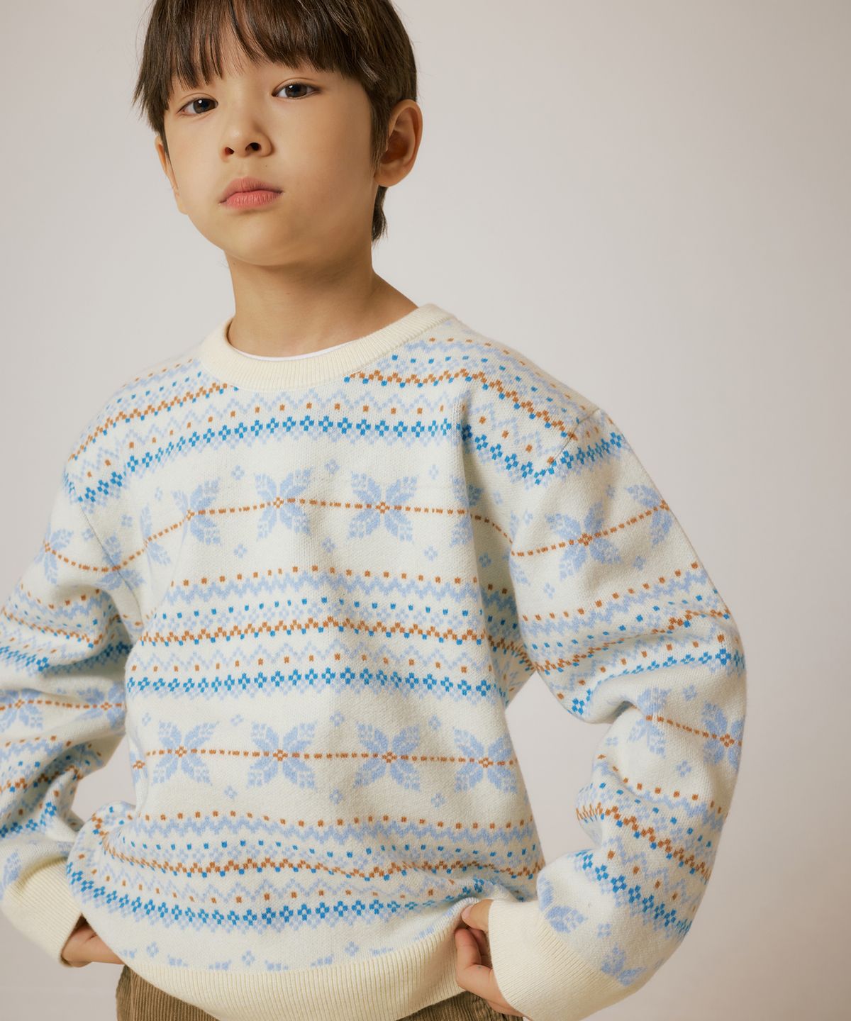무신사 스탠다드 키즈(MUSINSA STANDARD KIDS) 페어 아일 크루 넥 니트 2 [크림]