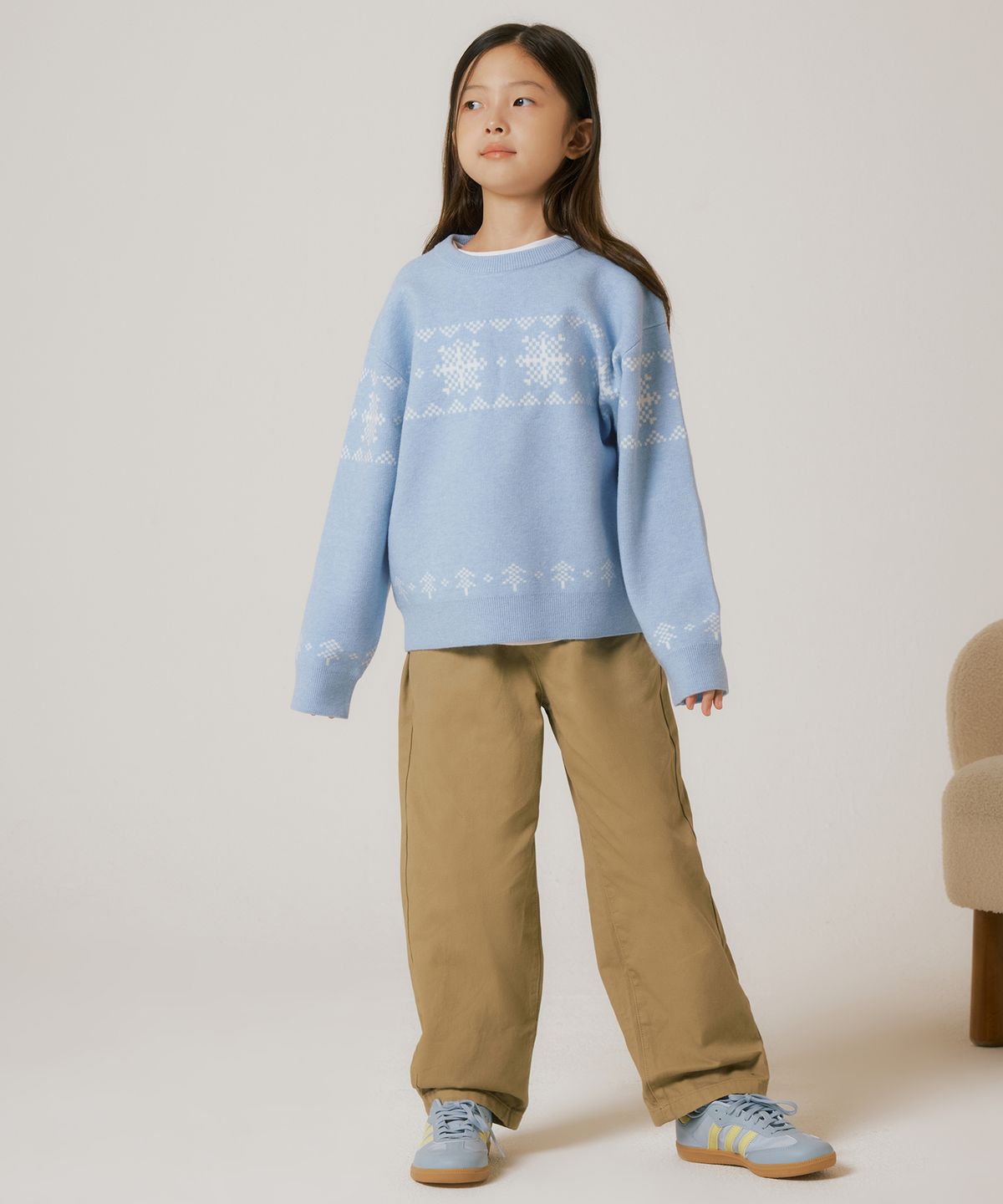 무신사 스탠다드 키즈(MUSINSA STANDARD KIDS) 노르딕 크루 넥 니트 [스카이 블루]