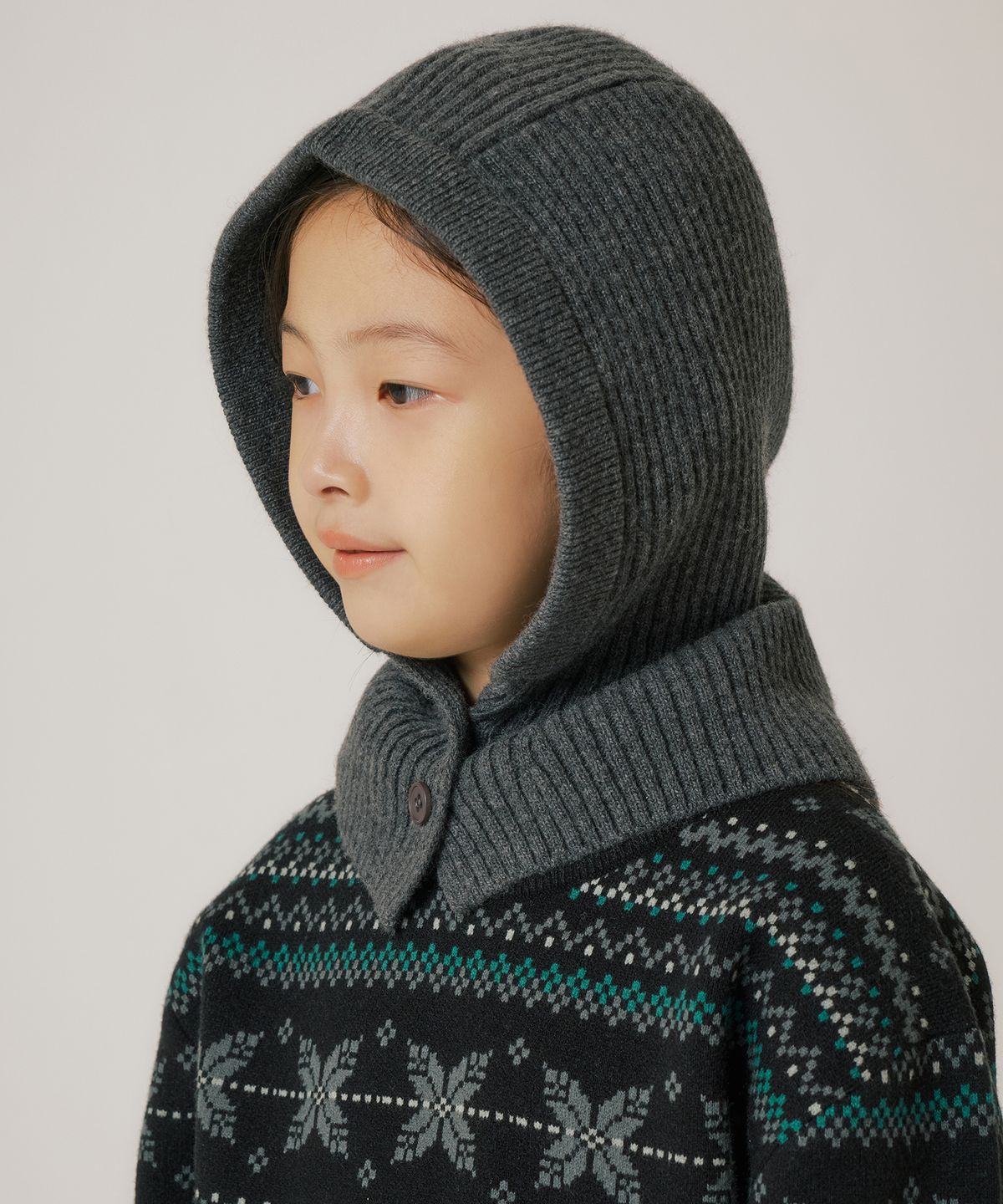 무신사 스탠다드 키즈(MUSINSA STANDARD KIDS) 버튼 업 니트 바라클라바 [미디엄 그레이]
