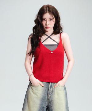 베티붑 하트 참 니트 슬리브리스_레드