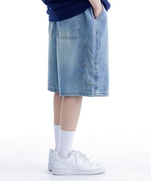 버뮤다 카펜터 숏 데님팬츠 밴딩 스카이 블루