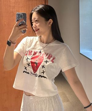 크림소다 하트걸 세미크롭 반팔티