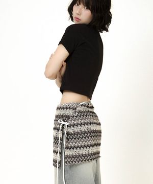 Ethnic Short Wrap Skirt Gray