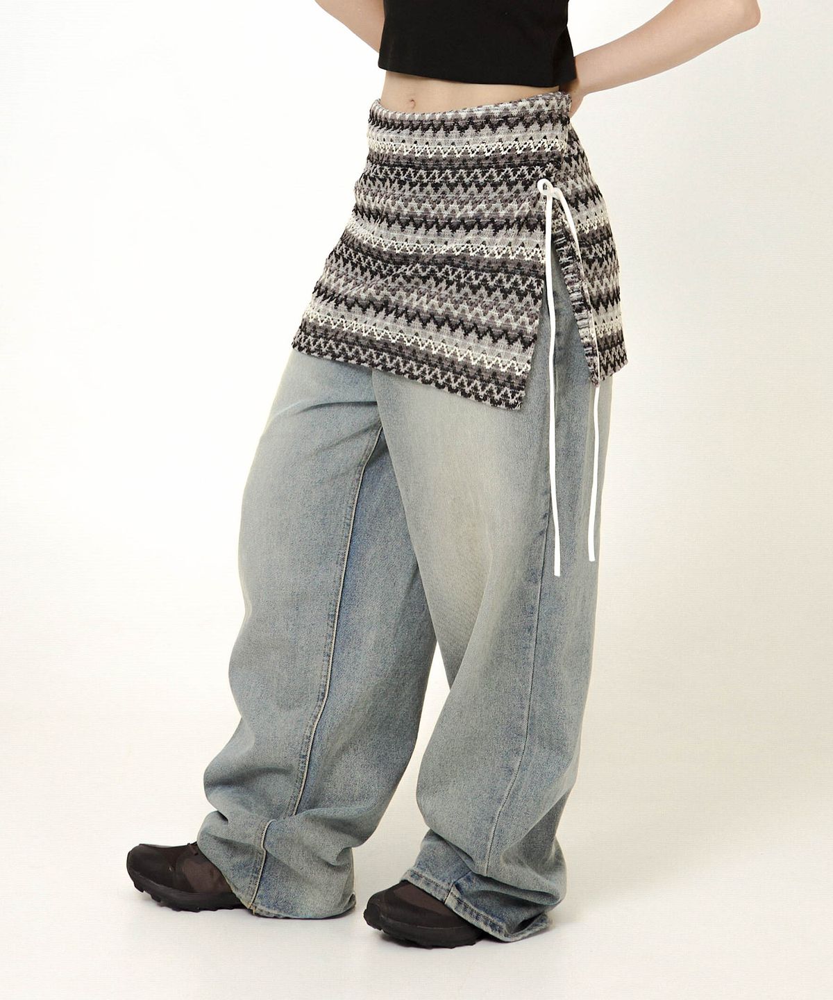 에스이에스티(S'EST) Ethnic Short Wrap Skirt Gray