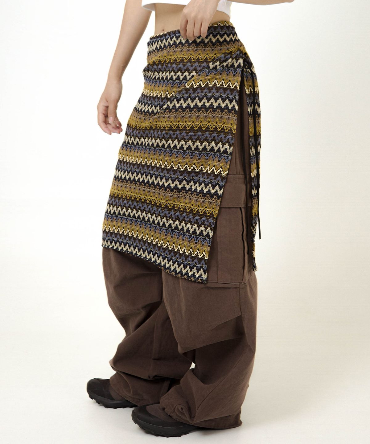 에스이에스티(S'EST) Ethnic Long Wrap Skirt Brown