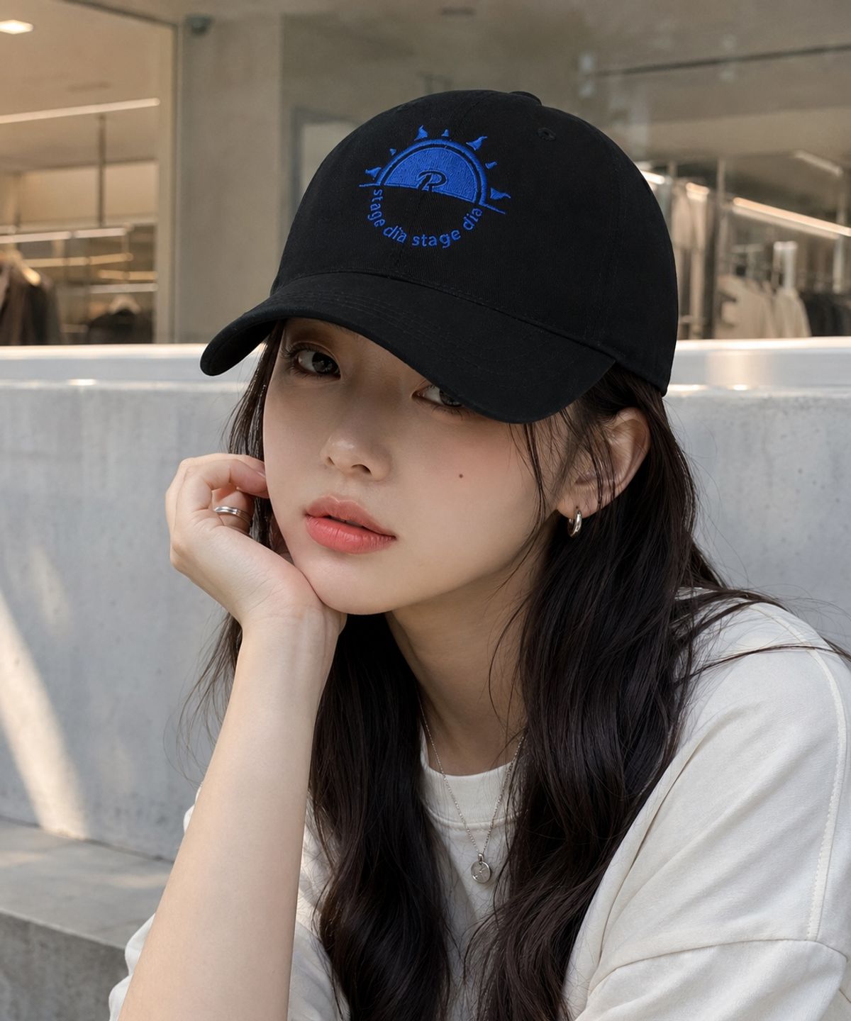 스테이지알(STAGE.R) 시그니처 태양 로고 워싱 볼캡 [블랙]