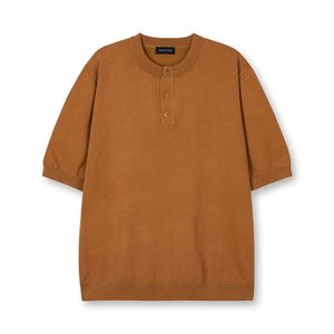 모던 헨리넥 머슬핏 반팔 니트[카멜]