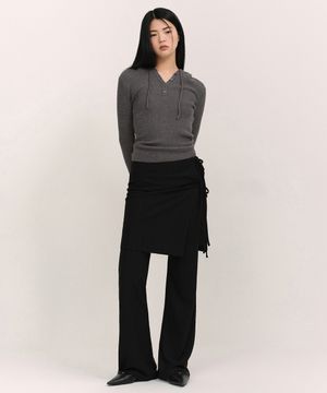 우먼즈 버티컬 텍스처드 랩 스커트 저지 팬츠 [블랙]