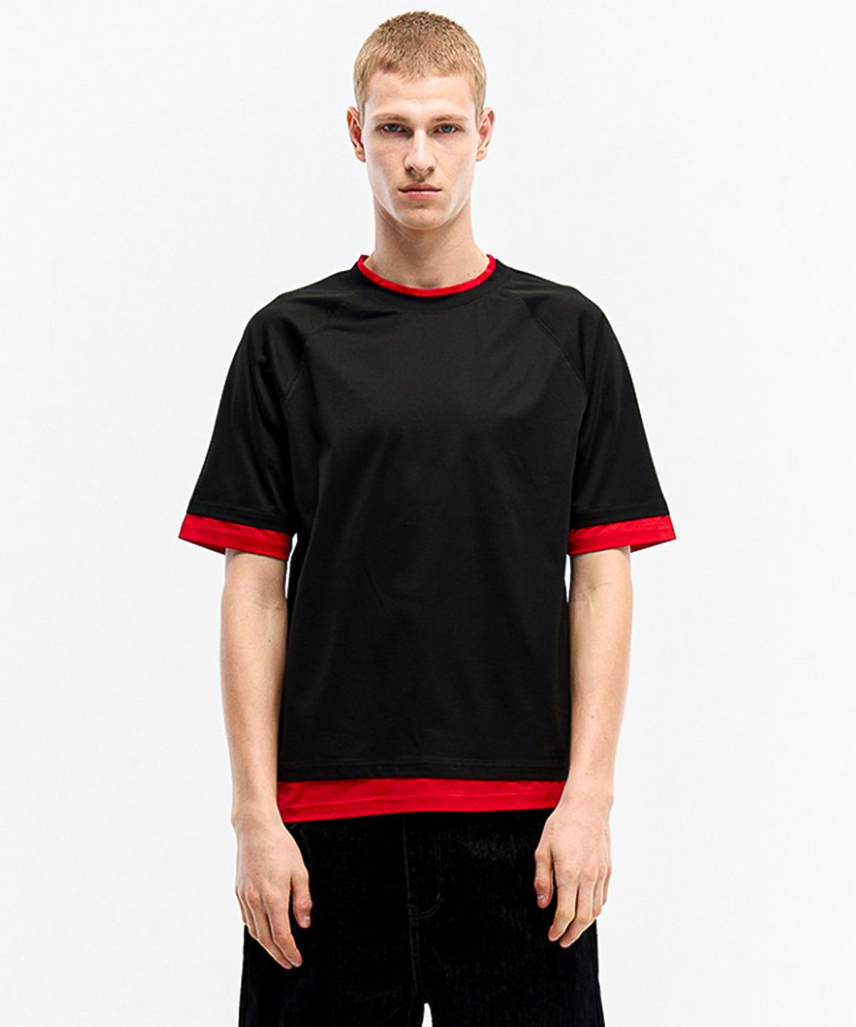애니타임로릭(ANYTIME LOREAK) PEONY LAYERED T-SHIRT - BLACK