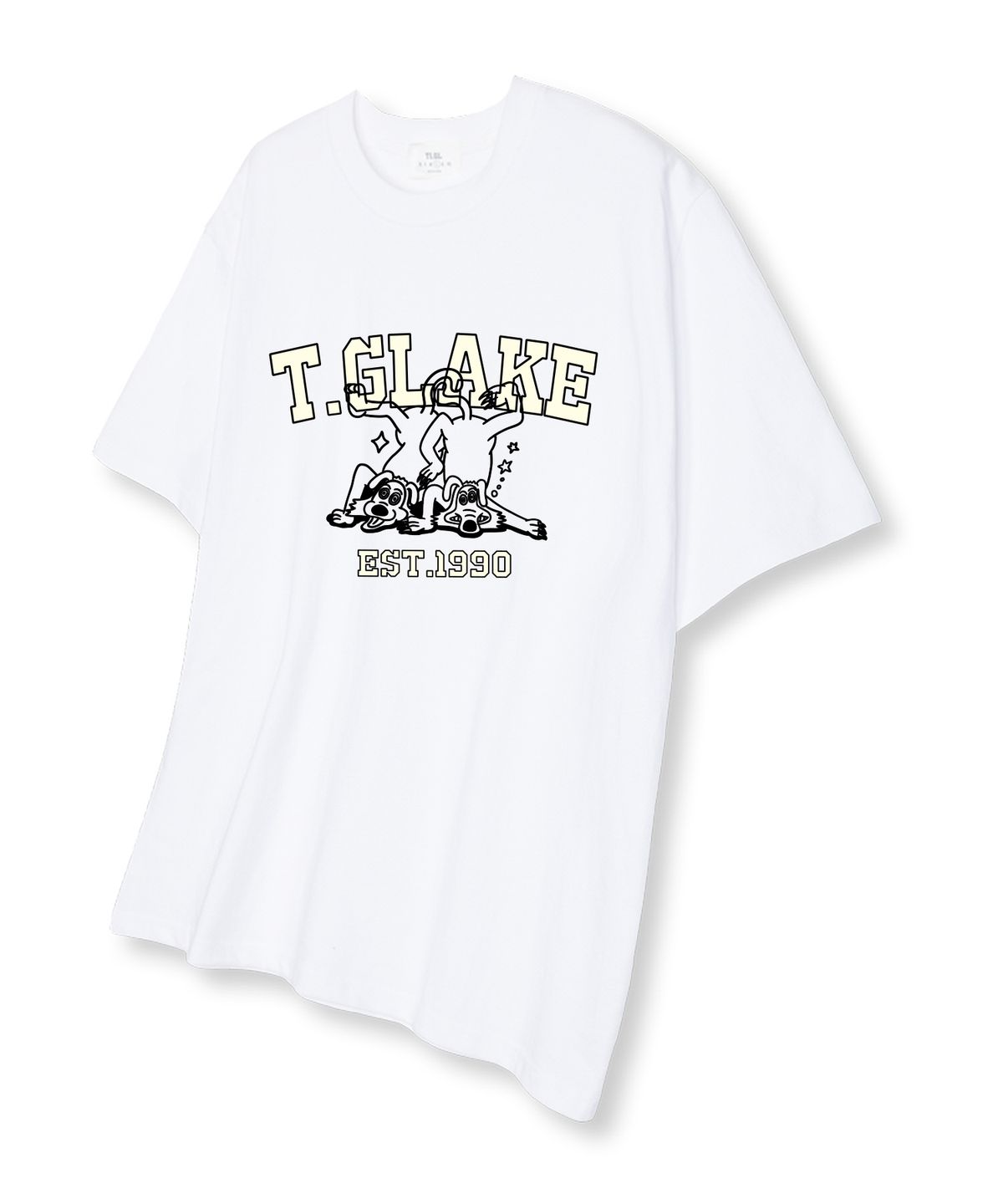 티글레이크(TI.GLAKE) 투도그 오버핏 반팔 티셔츠 화이트