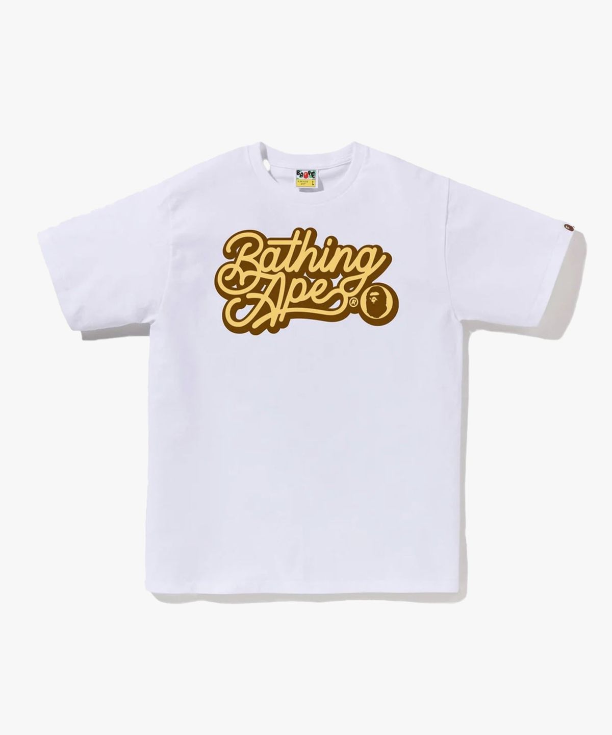 베이프(BAPE) BATHING APE 스크립트 로고 티셔츠(M) WHITE/BROWN
