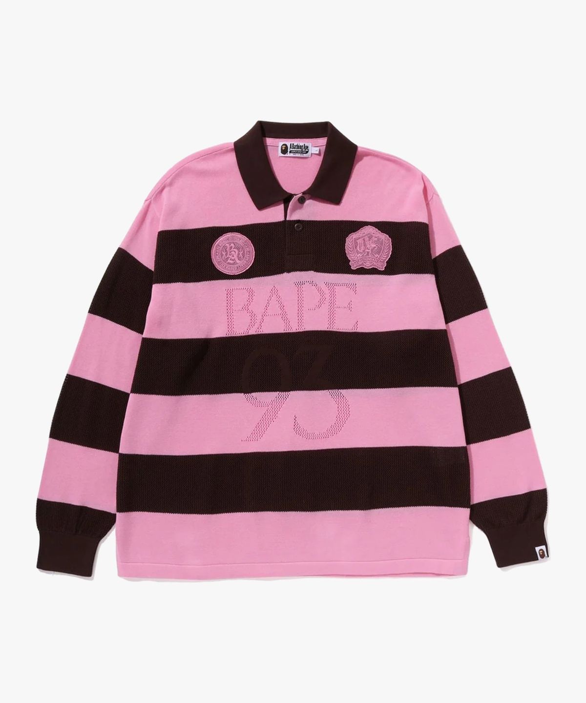 베이프(BAPE) 자카드 멀티로고 스트라이프 릴렉스트 핏 티셔츠(M) BROWN