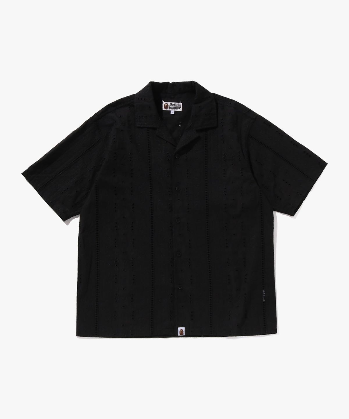 베이프(BAPE) 엠브로이더리 오픈 칼라 SS 셔츠(M) BLACK