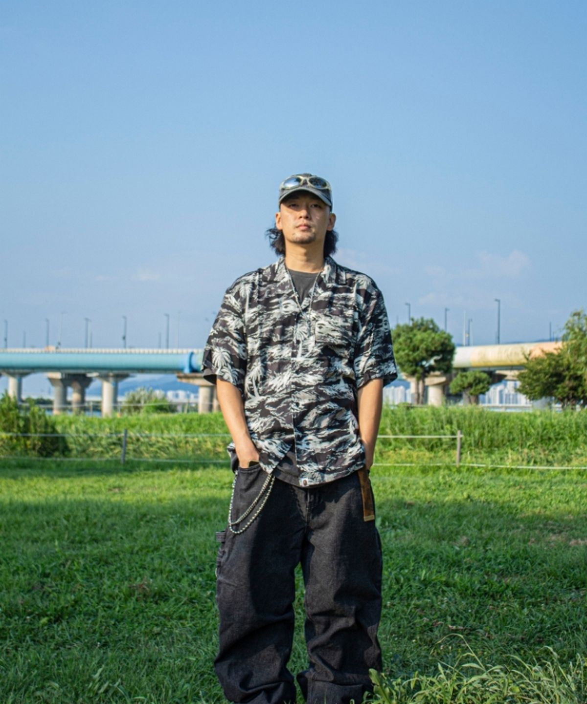 베이프(BAPE) 팜 트리 카모 오픈 칼라 포켓 SS 셔츠(M) BLACK