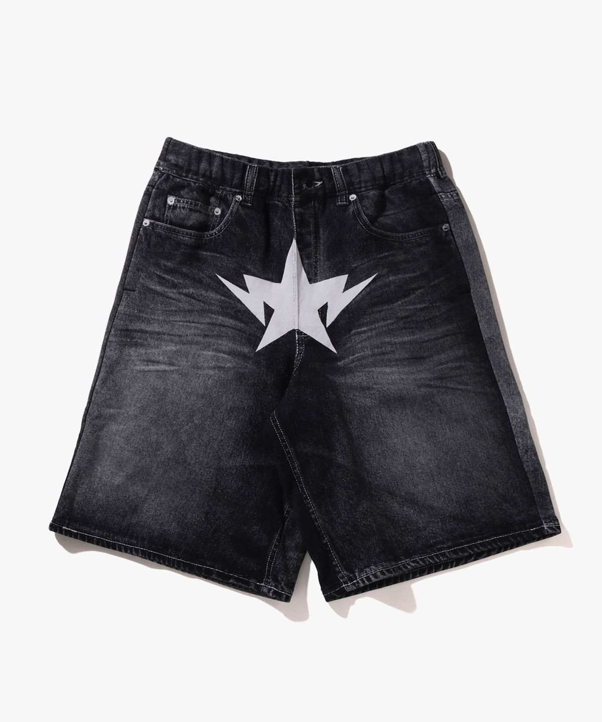 베이프(BAPE) 페이크 프린트 릴렉스드 핏 스웨트 쇼츠(M) BLACK