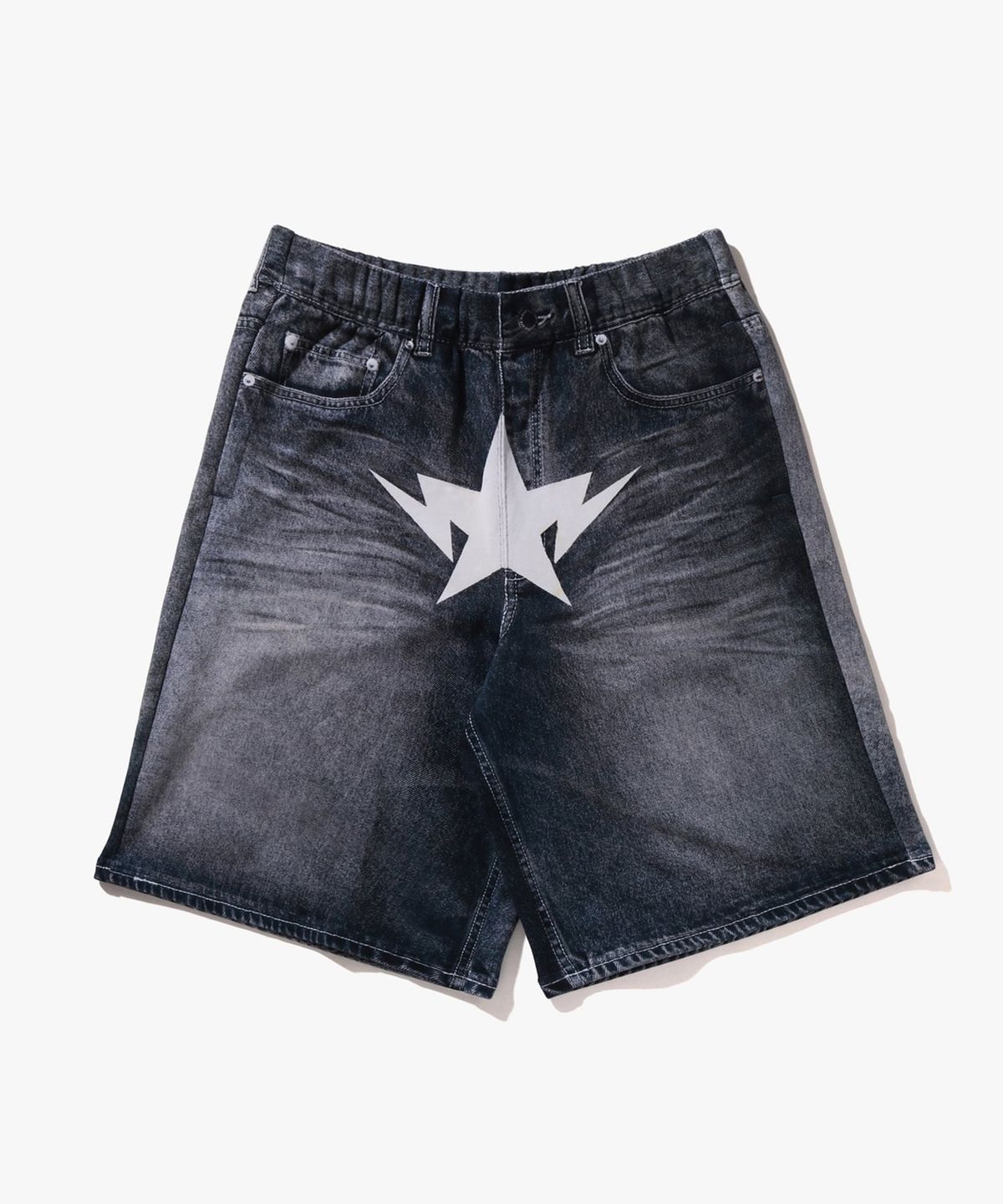 베이프(BAPE) 페이크 프린트 릴렉스드 핏 스웨트 쇼츠(M) INDIGO