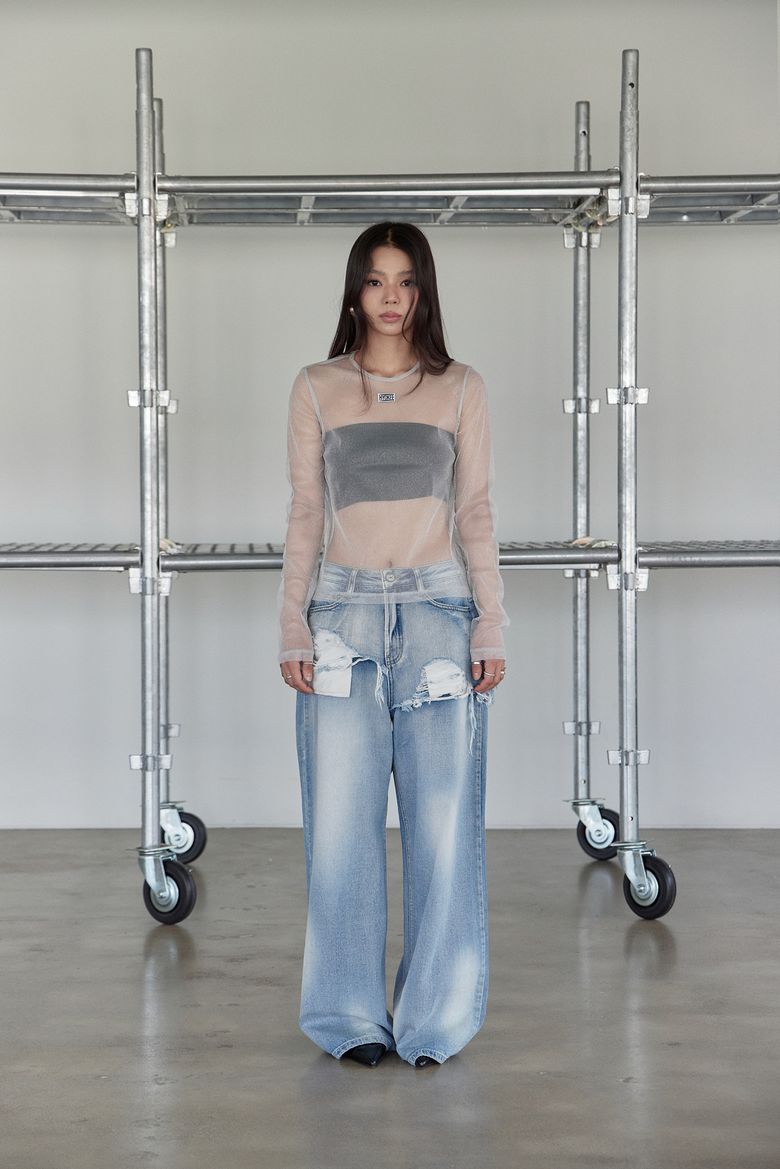 Sheer Layered Tee (Shiny Grey) / 25SMTS002GR