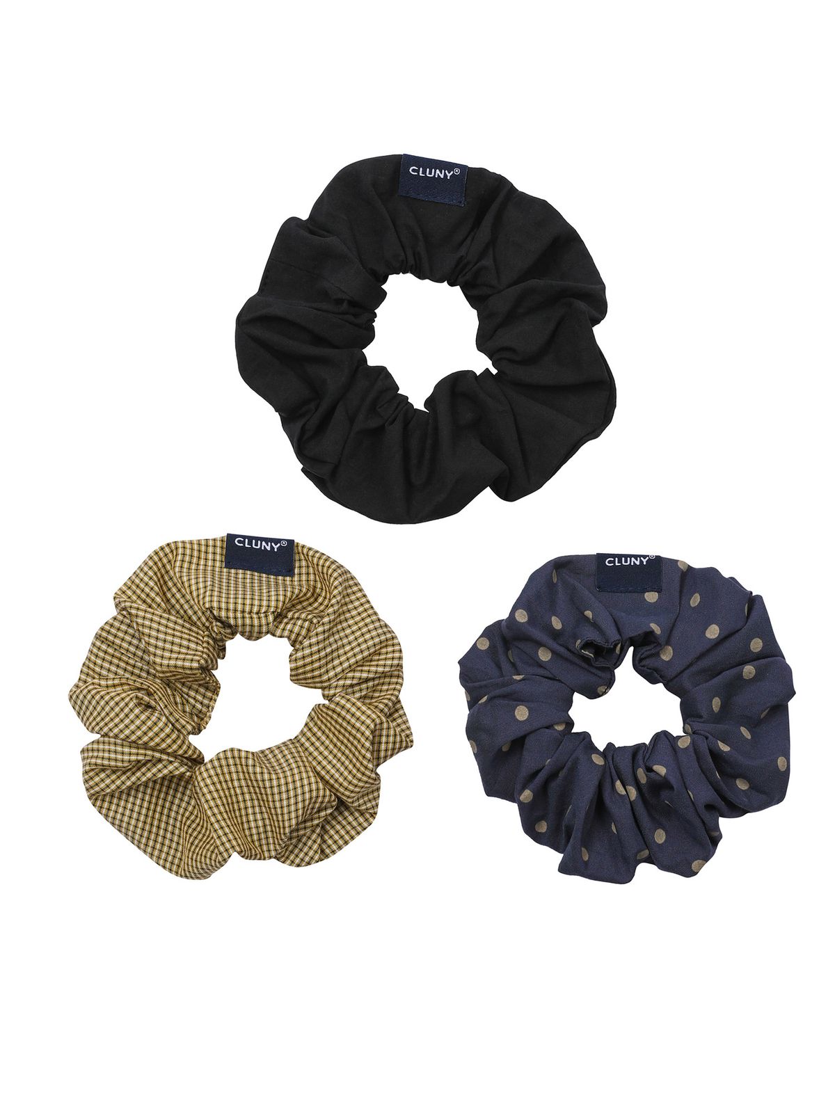 클루니(CLUNY) Cozy Small Scrunchie - yellow, black, navy