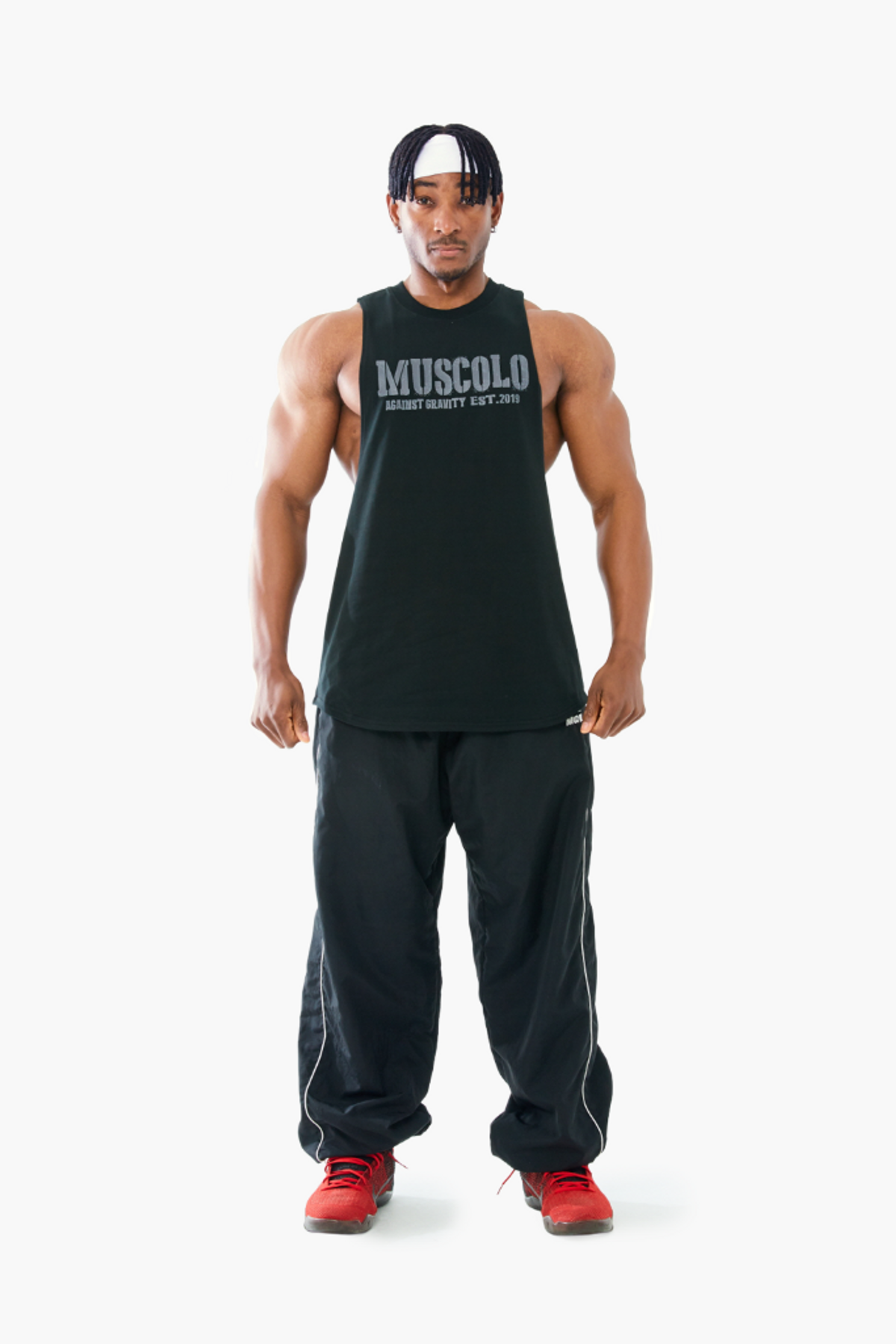 머스콜로(MUSCOLO) [밀리터리로고] 딥컷 나시블랙그레이