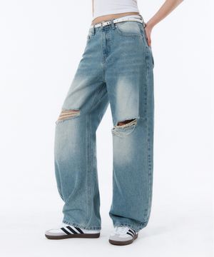 BTB : RAW EDGE BALLOON JEANGS [LIGHT BLUE]