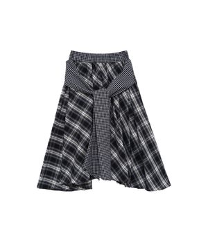 체크 타이 배색 스커트 (블랙)