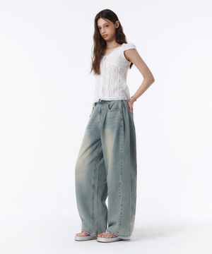 BTB : POEM PINTUCK BALLOON JEANS [FADE BLUE]