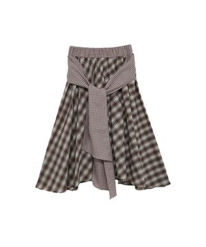체크 타이 배색 스커트 (베이지)