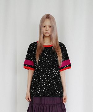 별 배색 링거 반팔 티셔츠 (블랙)