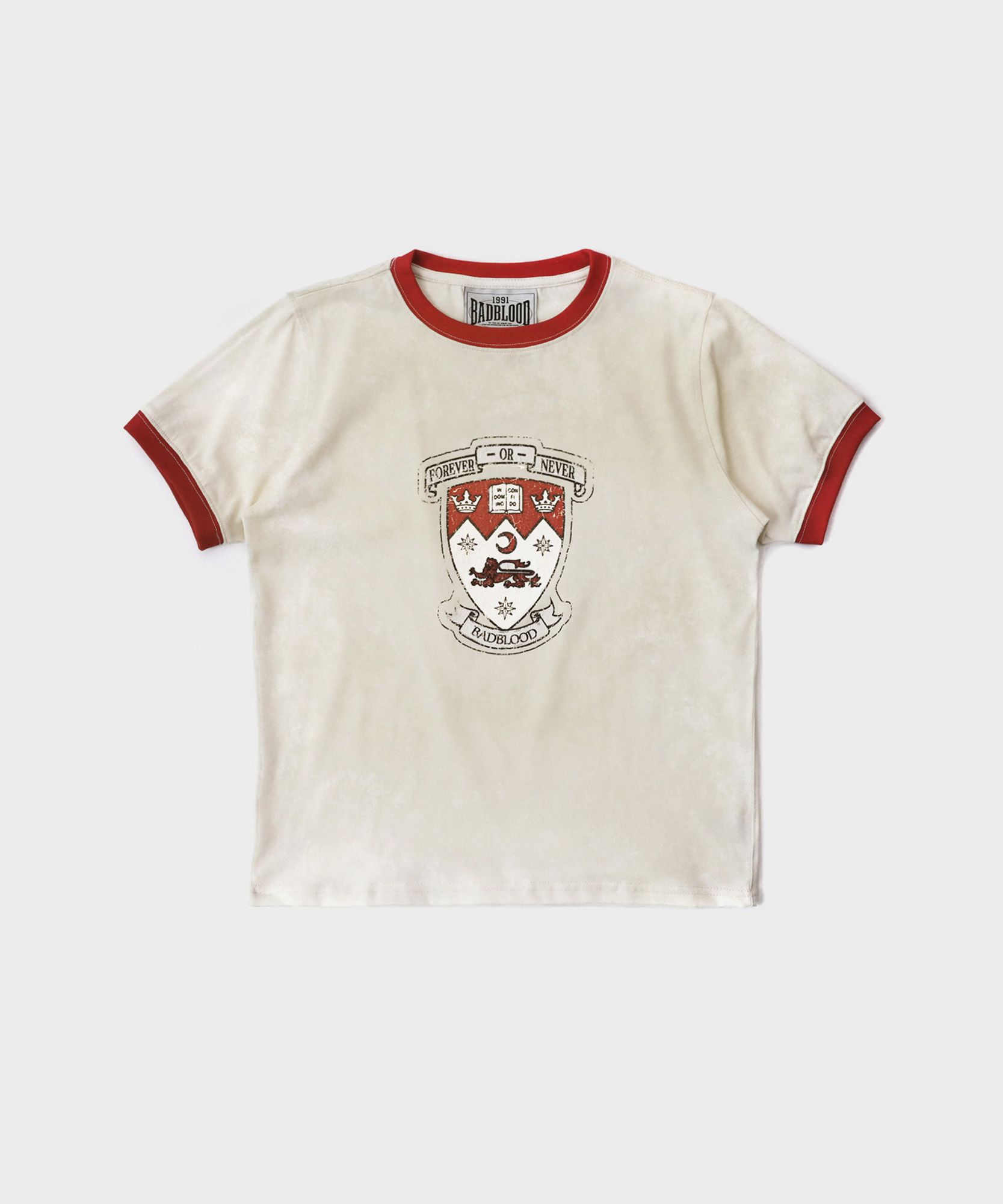 ★BADBLOOD★ WORKSHOP SHIELD PRINT RINGER T-SHIRT MUSINSA | BADBLOOD Workshop Shield Print Ringer T-Shirt - Cream