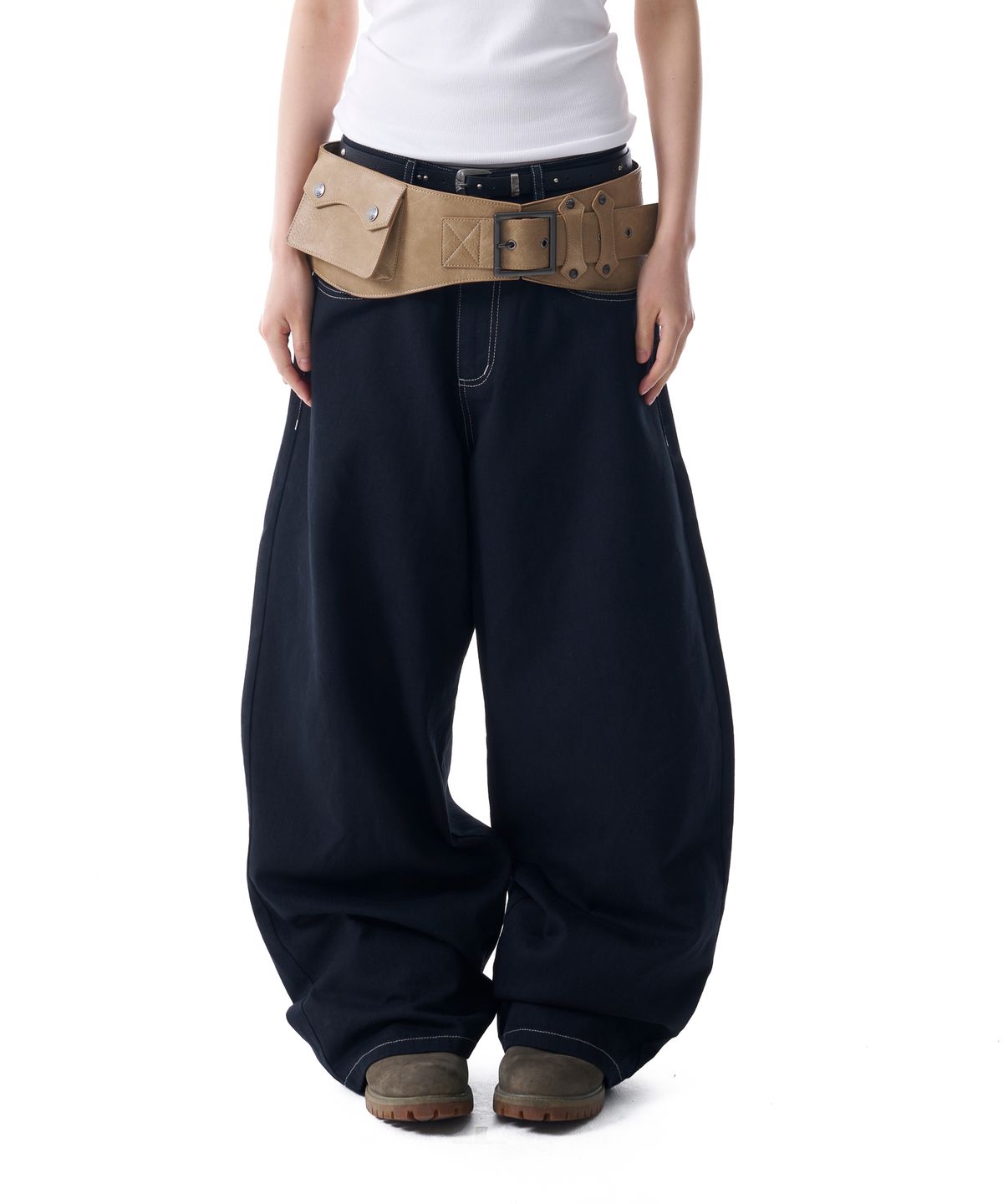아캄(AAKAM) Leather Mixed Cotton Pants (Black)