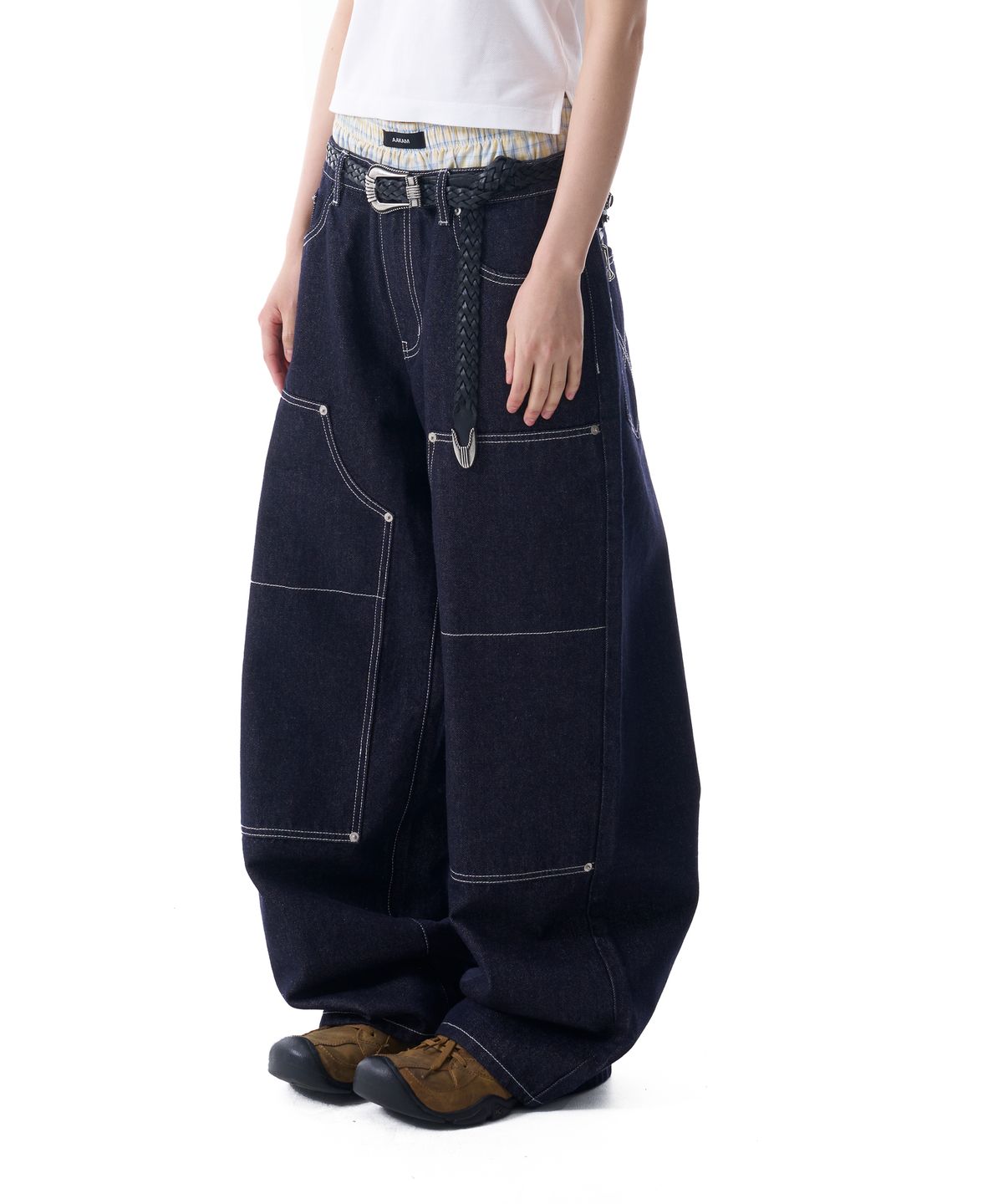 아캄(AAKAM) Double Knee Denim Pants (Dark Blue)