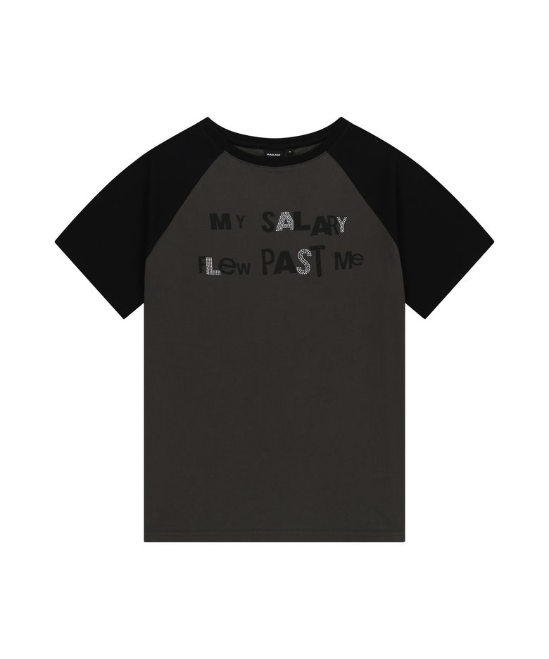 Rhinestone Graphic Raglan Half Top (Dark Gray)
