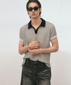 코튼 크로셰 폴로 티셔츠 (블랙아이보리)