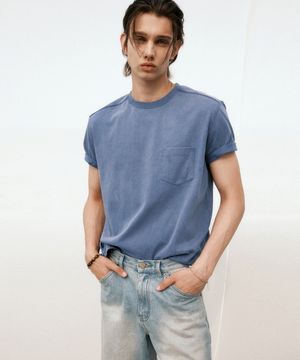코튼 피그먼트 포켓 티셔츠 (블루)